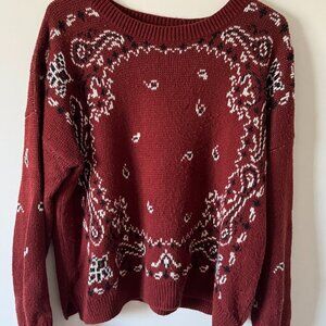 Madewell Maroon Bandana-Pattern Sweater